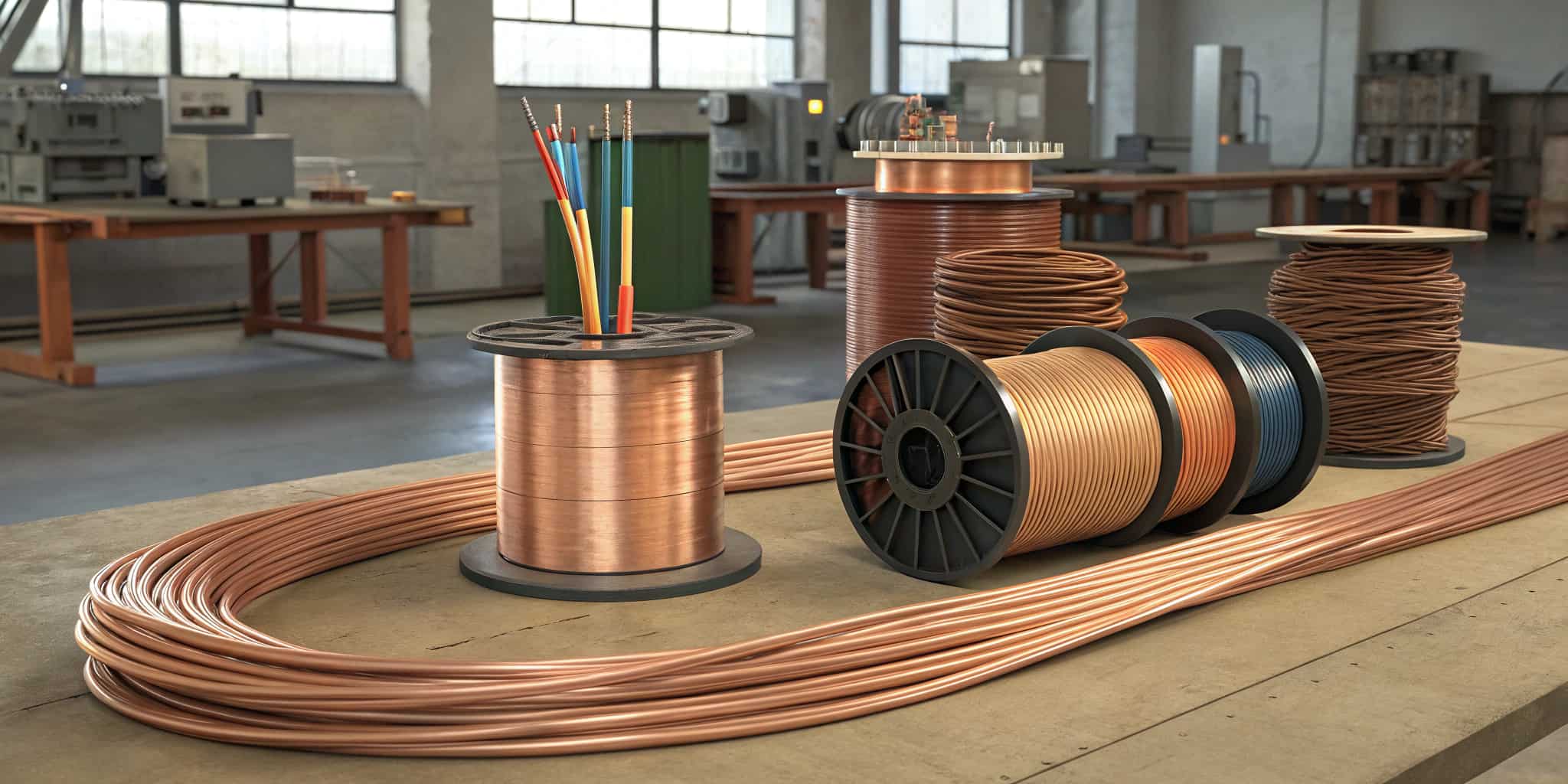 photorealistic-illustration-of-various-types-of-c تولید کننده سیم مس: بررسی فرآیند تولید، انواع و استانداردها